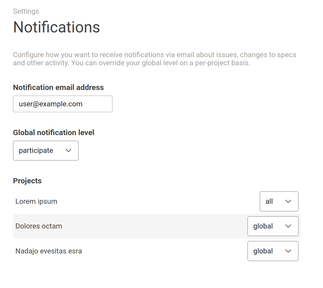 Notification settings page